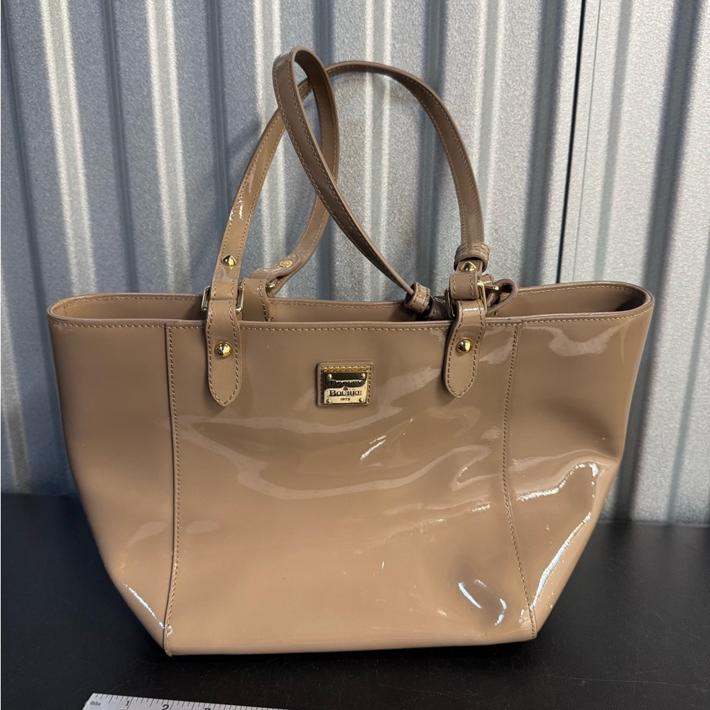 Dooney & Bourke Patent Leather Tote in Beige/Tan